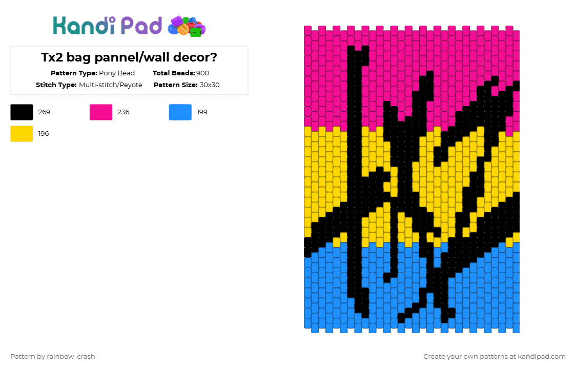 Tx2 bag pannel/wall decor? - Pony Bead Pattern by rainbow_crash on Kandi Pad - pink,tx2,pan,pride,band