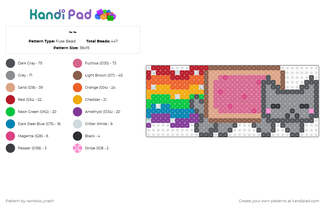 Nyan Cat - Fuse Bead Pattern by rainbow_crash on Kandi Pad - gray,pink,nyan cat,rainbow,pop tart