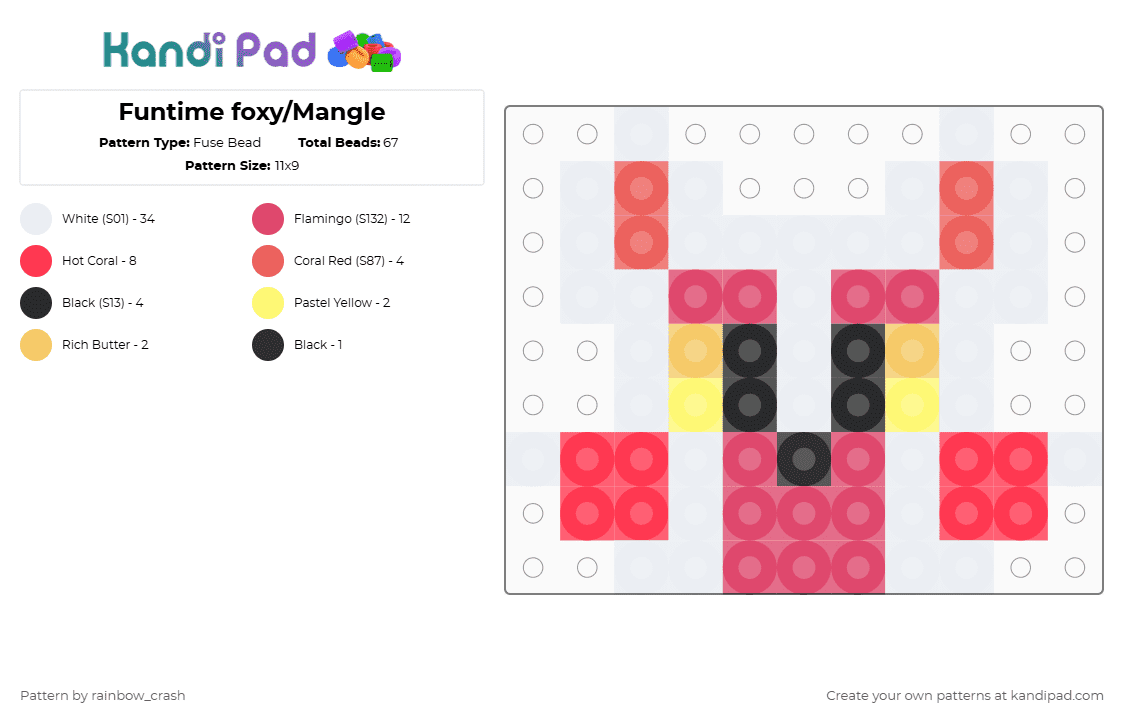 Funtime foxy/Mangle - Fuse Bead Pattern by rainbow_crash on Kandi Pad - red,fnaf,fox