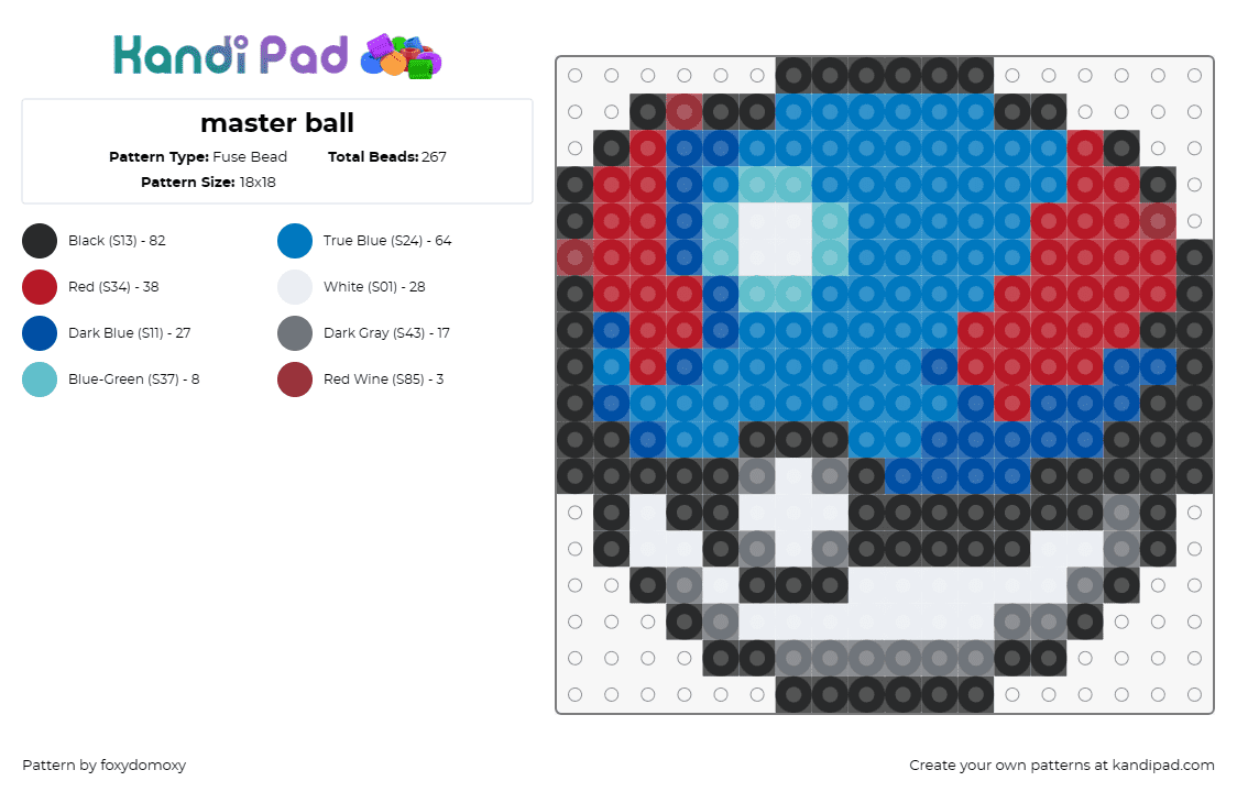 master ball - Fuse Bead Pattern by foxydomoxy on Kandi Pad - master ball,pokeball,pokemon,capture,rare,blue