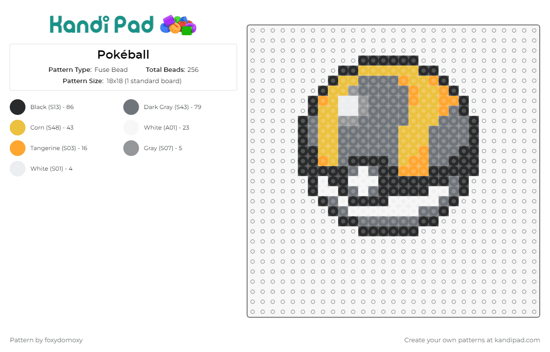 Pokéball - Fuse Bead Pattern by foxydomoxy on Kandi Pad - ultra ball,pokeball,pokemon,staple,striking,game,gray,yellow