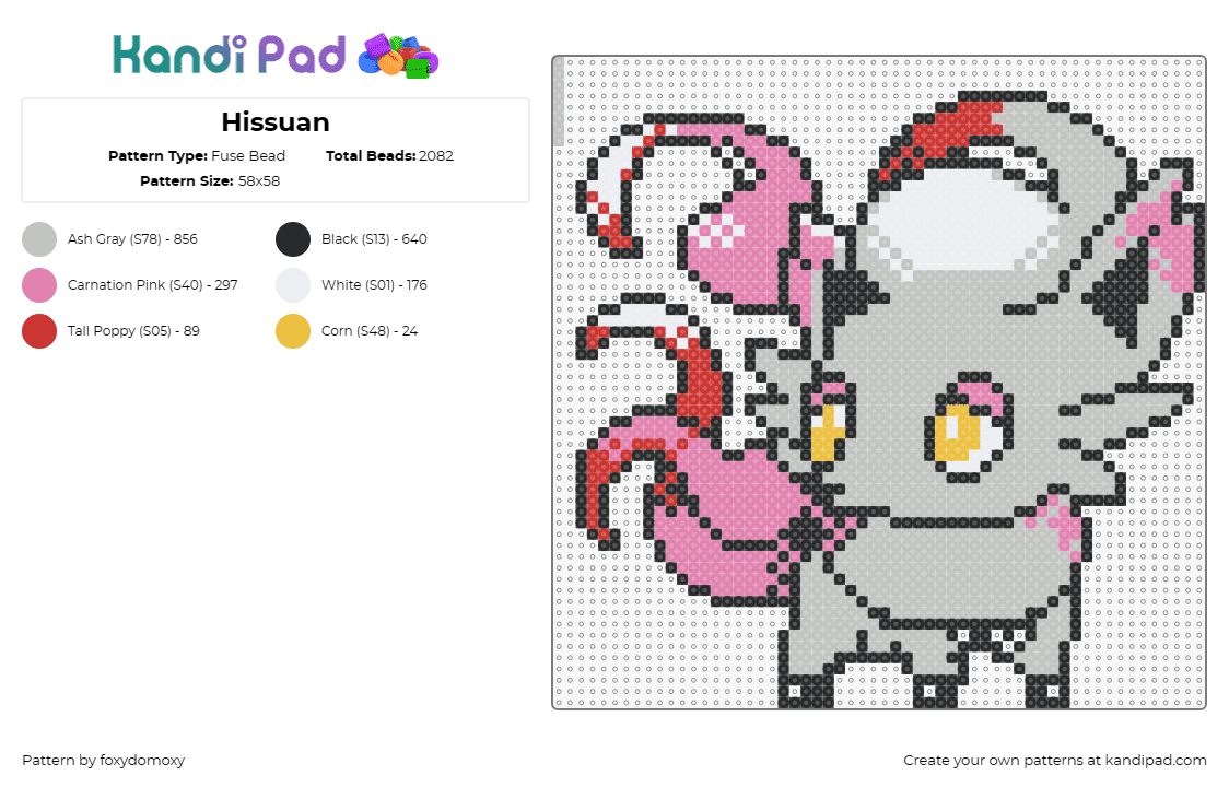 Hissuan - Fuse Bead Pattern by foxydomoxy on Kandi Pad - hisuian,pokemon,arceus,expansive,universe,franchise,pink