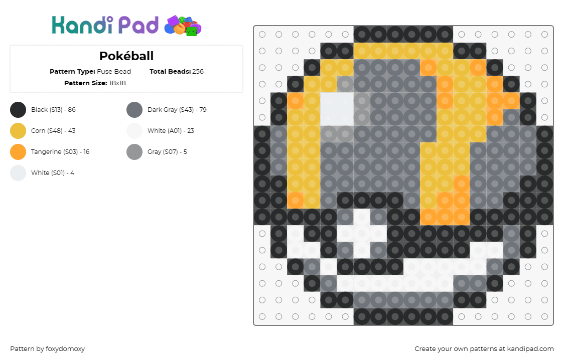 Pokéball - Fuse Bead Pattern by foxydomoxy on Kandi Pad - ultra ball,pokeball,pokemon,staple,striking,game,gray,yellow