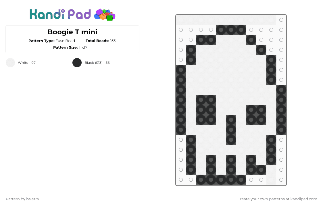 Boogie T mini - Fuse Bead Pattern by bsierra on Kandi Pad - white,black,boogie t,edm