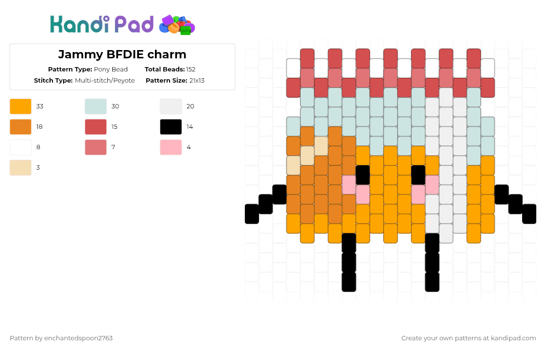 Jammy BFDIE charm - Pony Bead Pattern by enchantedspoon2763 on Kandi Pad - red,orange