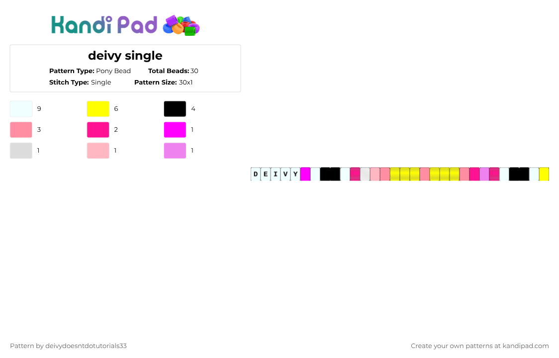 deivy single - Pony Bead Pattern by deleted_user_663709 on Kandi Pad - pink,yellow,deivy,deivydoestutorials33,ddt33,arg,robloxarg