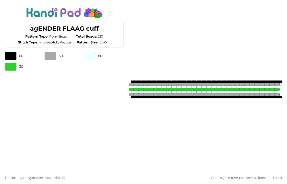 agENDER FLAAG cuff - Pony Bead Pattern by deleted_user_663709 on Kandi Pad - beige,green,agender,pride,sigma,tuah
