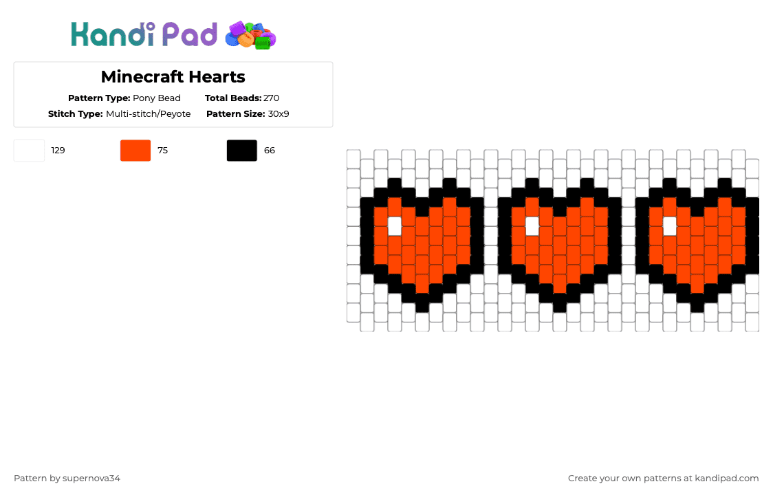 Minecraft Hearts - Pony Bead Pattern by supernova34 on Kandi Pad - red,white