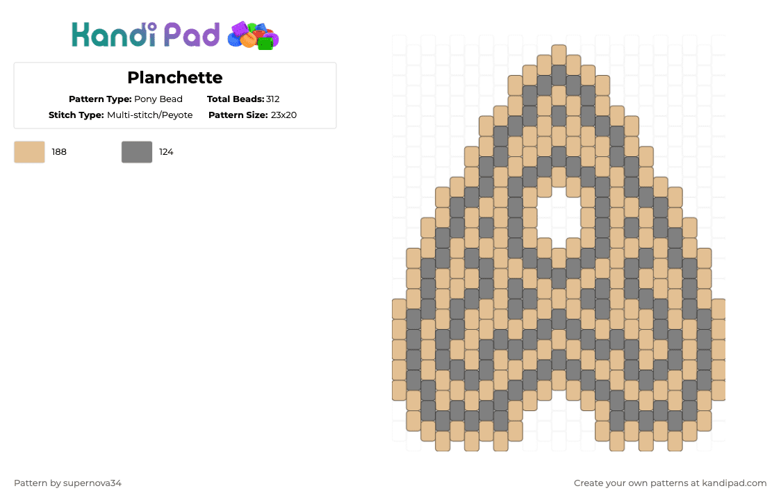 Planchette - Pony Bead Pattern by supernova34 on Kandi Pad - beige,gray