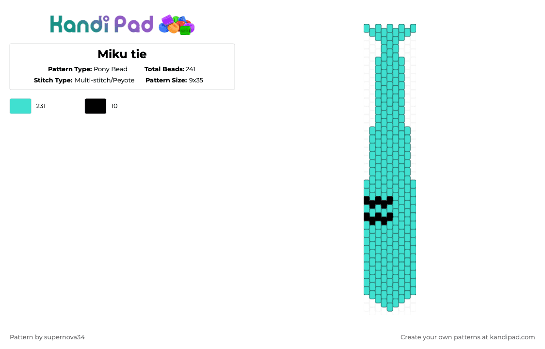 Miku tie - Pony Bead Pattern by supernova34 on Kandi Pad - light blue