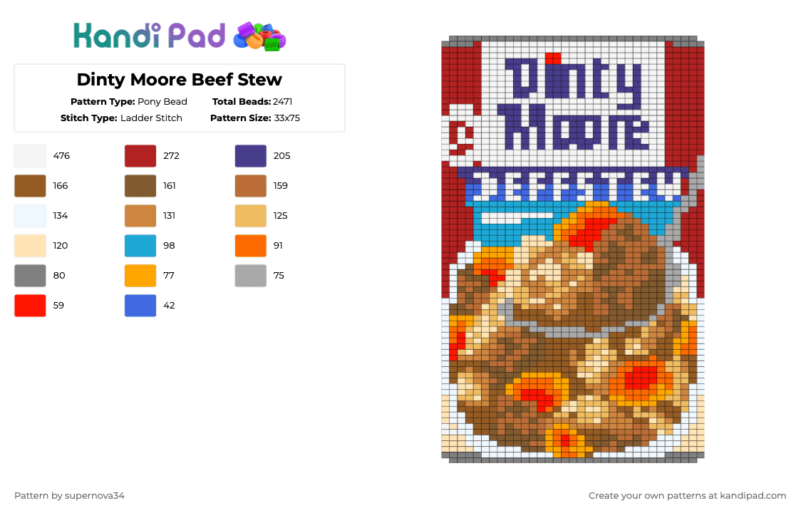 Dinty Moore Beef Stew - Pony Bead Pattern by supernova34 on Kandi Pad - red,purple,orange,tan