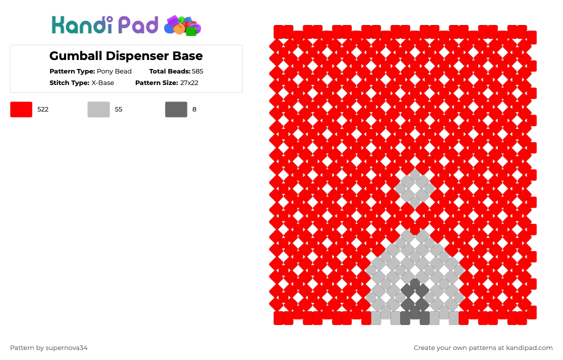 Gumball Dispenser Base - Pony Bead Pattern by supernova34 on Kandi Pad - red