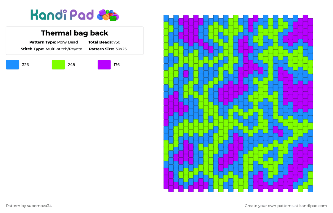 Thermal bag back - Pony Bead Pattern by supernova34 on Kandi Pad - light blue,green