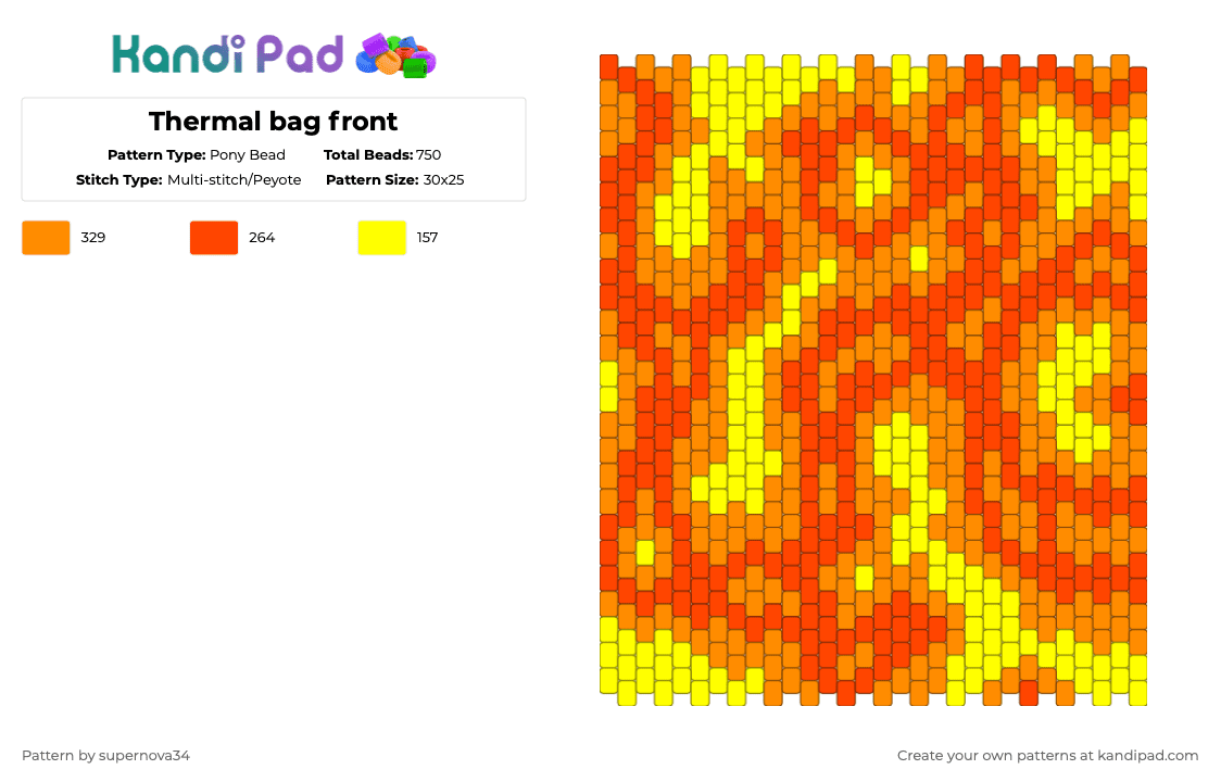 Thermal bag front - Pony Bead Pattern by supernova34 on Kandi Pad - red,orange