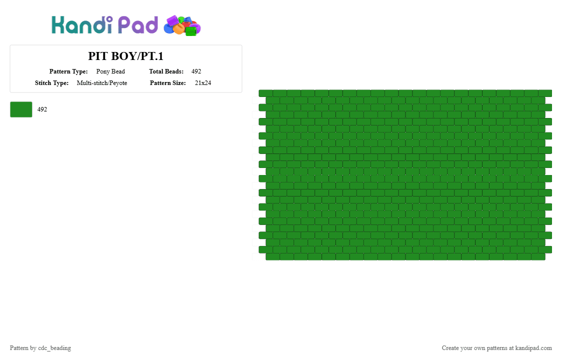 PIT BOY/PT.1 - Pony Bead Pattern by cdc_beading on Kandi Pad - green,fallout