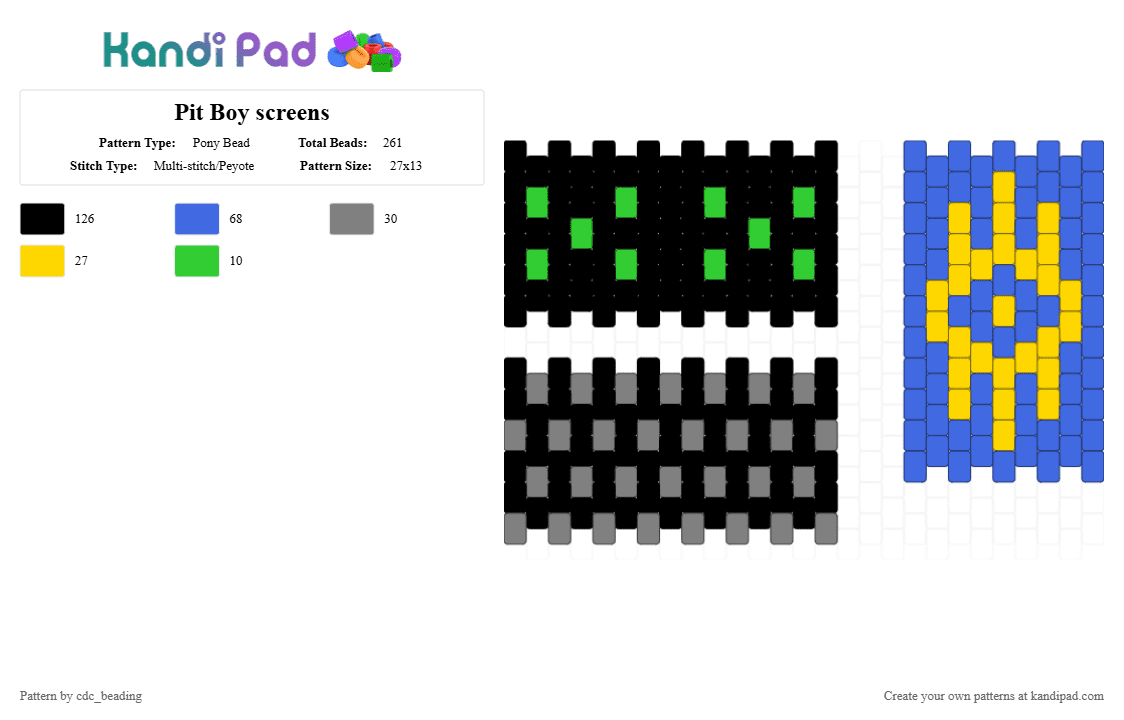 Pit Boy screens - Pony Bead Pattern by cdc_beading on Kandi Pad - blue