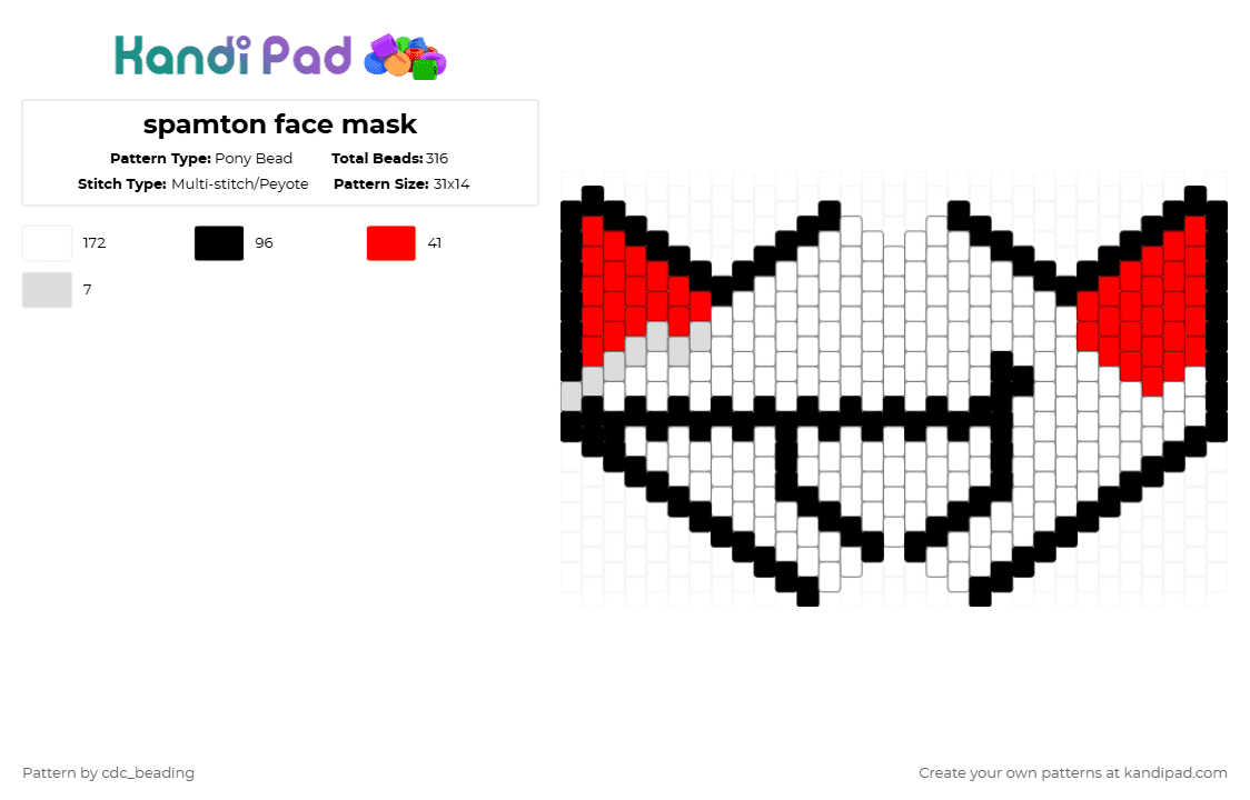 spamton face mask - Pony Bead Pattern by cdc_beading on Kandi Pad - white