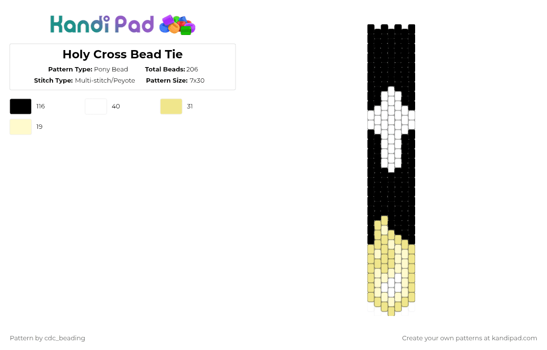 Holy Cross Bead Tie - Pony Bead Pattern by cdc_beading on Kandi Pad - white,yellow