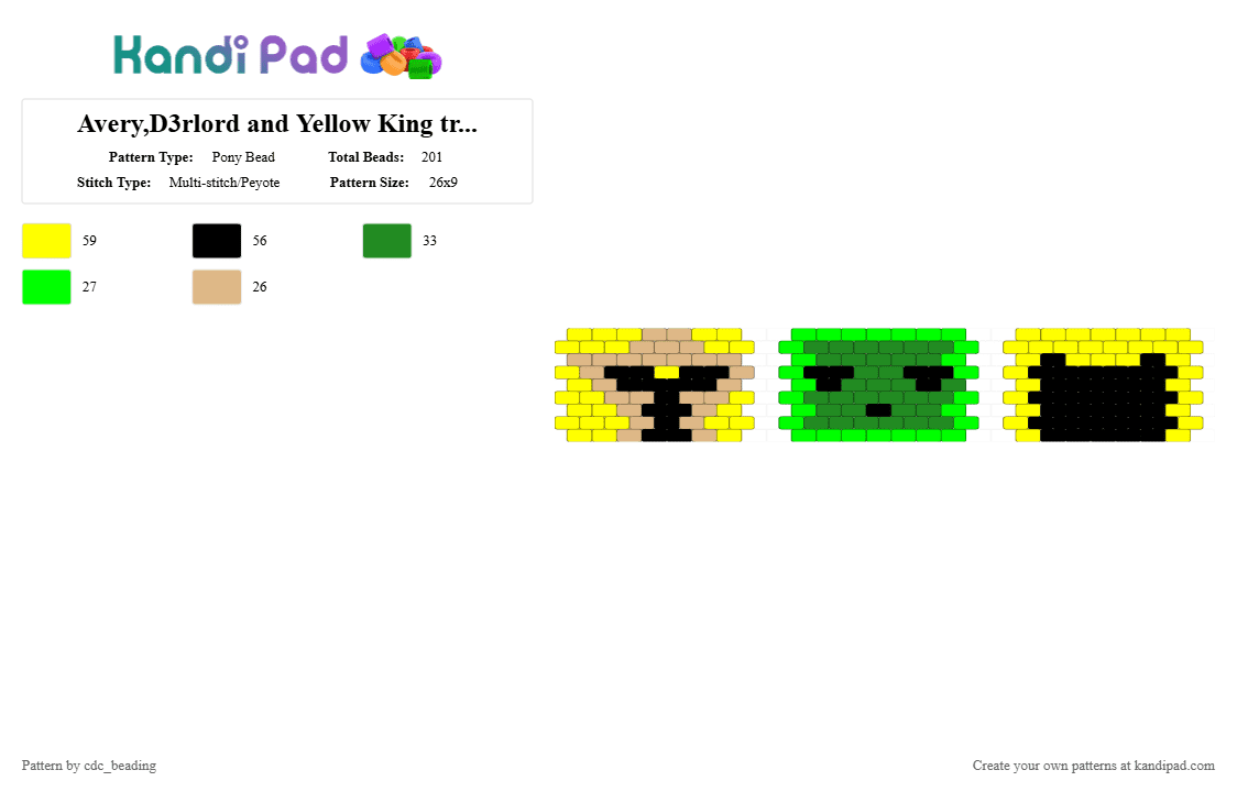Avery,D3rlord and Yellow King trinkets - Pony Bead Pattern by cdc_beading on Kandi Pad - yellow,green,a world that doesnt exist