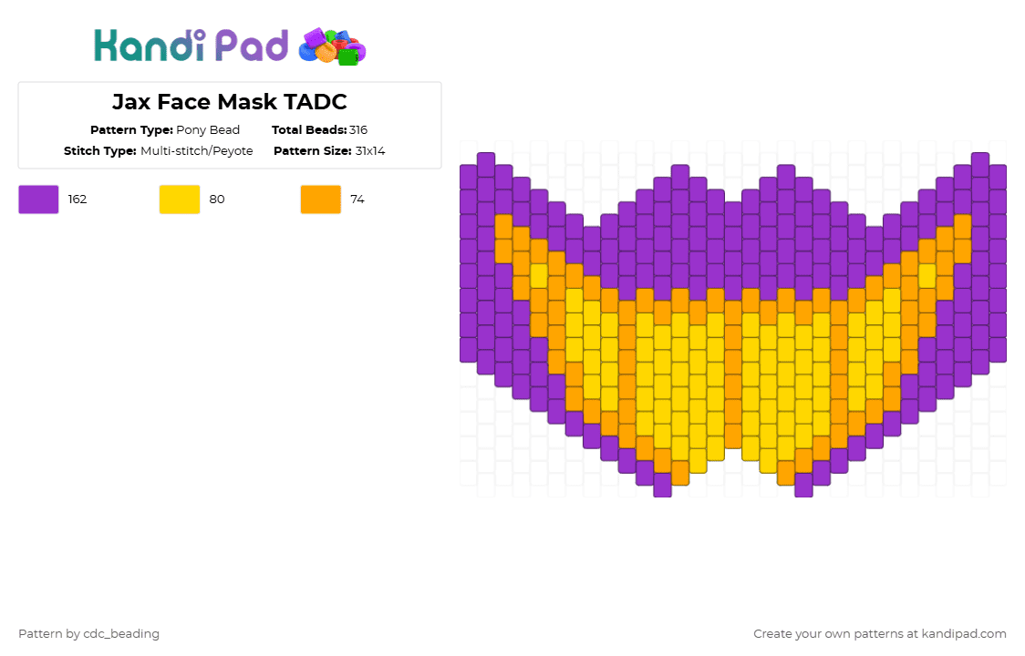 Jax Face Mask TADC - Pony Bead Pattern by cdc_beading on Kandi Pad - purple