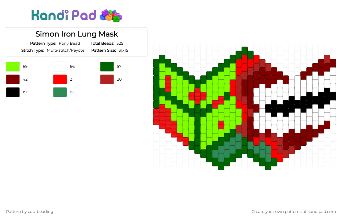 Simon Iron Lung Mask - Pony Bead Pattern by cdc_beading on Kandi Pad - green