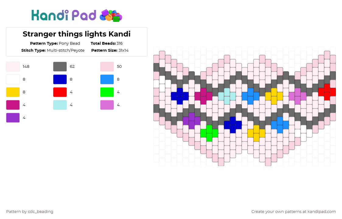 Stranger things lights Kandi - Pony Bead Pattern by cdc_beading on Kandi Pad - white,gray