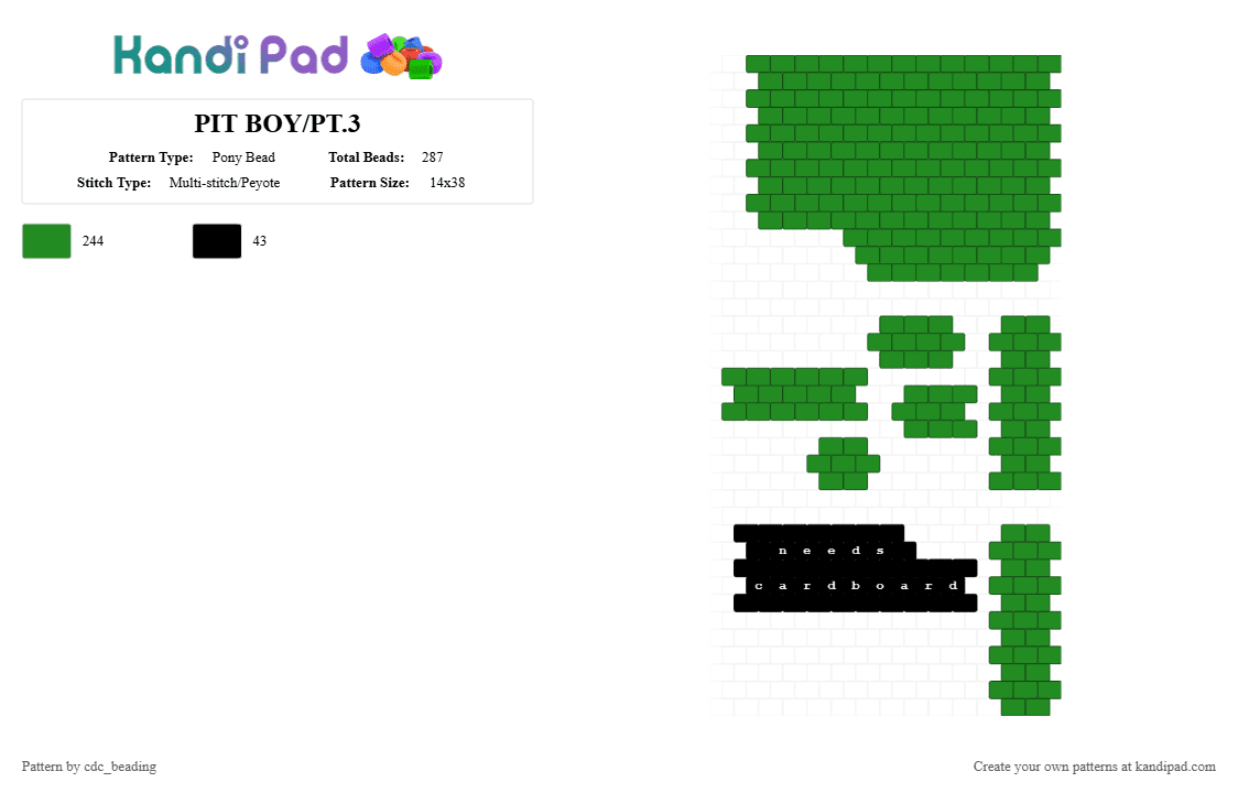 PIT BOY/PT.3 - Pony Bead Pattern by cdc_beading on Kandi Pad - green