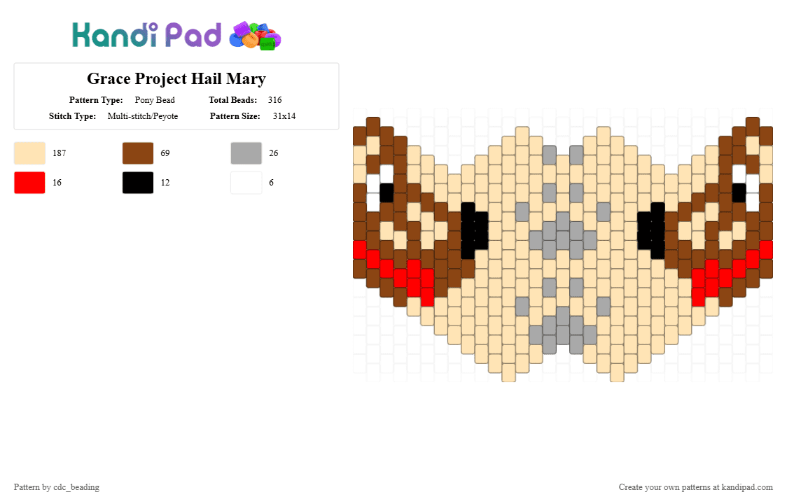 Grace Project Hail Mary - Pony Bead Pattern by cdc_beading on Kandi Pad - beige, red