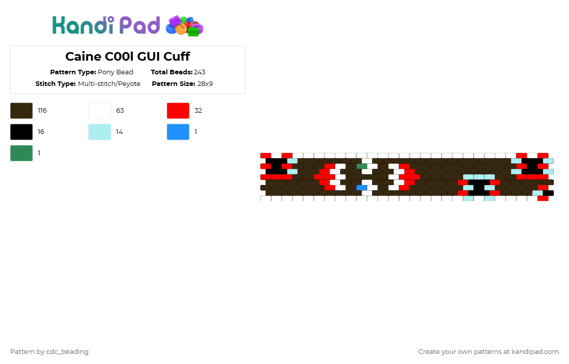 Caine C00l GUI Cuff - Pony Bead Pattern by cdc_beading on Kandi Pad - brown