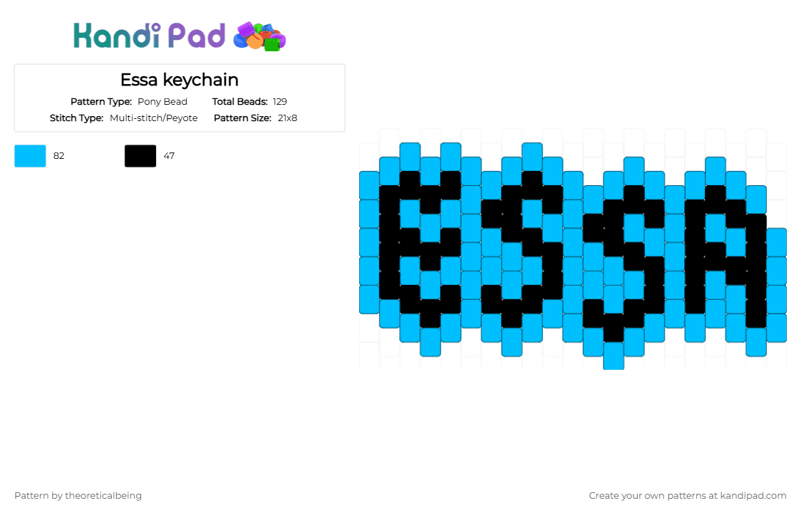 Essa keychain - Pony Bead Pattern by theoreticalbeing on Kandi Pad - black,light blue,charm,keychain,essa,plush