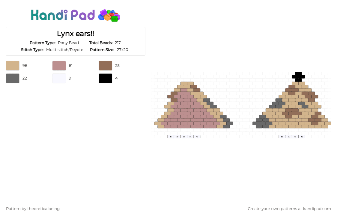 Lynx ears!! - Pony Bead Pattern by theoreticalbeing on Kandi Pad - beige,lynx,ear,ears,therian,kemonomimi,cat,furry,bobcat