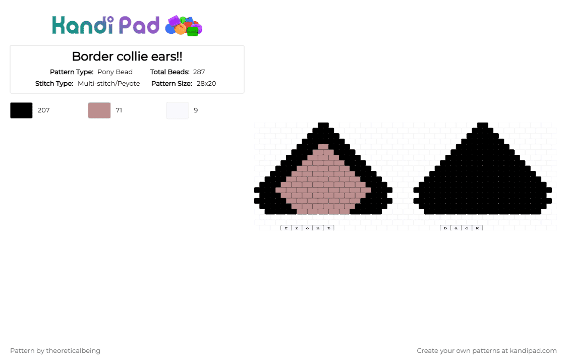 Border collie ears!! - Pony Bead Pattern by theoreticalbeing on Kandi Pad - beige, black, border collie, dog, ear, ears, furry, kemonomimi, peyote, therian