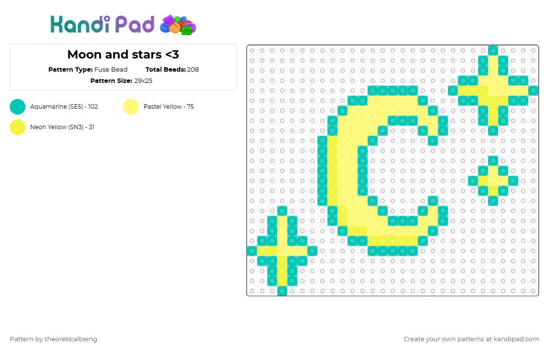 Moon and stars - Fuse Bead Pattern by theoreticalbeing on Kandi Pad - teal,yellow