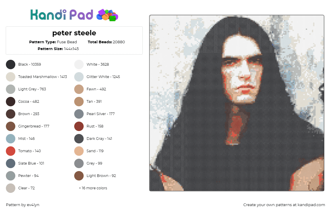 peter steele - Fuse Bead Pattern by ev4lyn on Kandi Pad - peter steele,type o negative,band,music,portrait,gothic,rock icon,intensity,haun