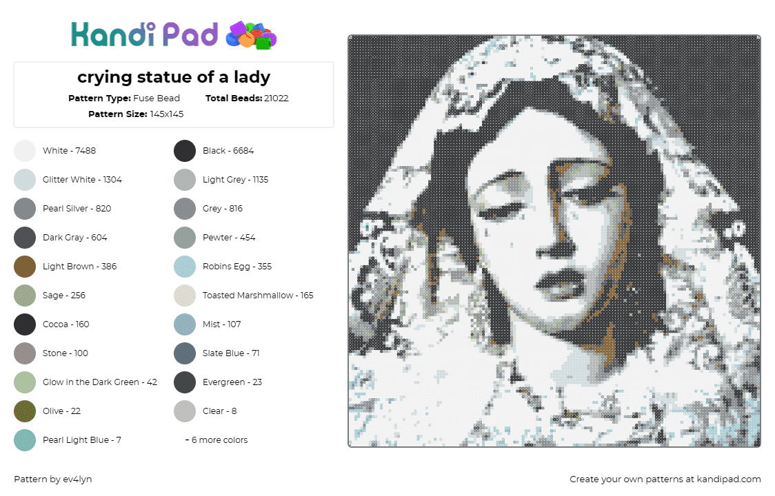 crying statue of a lady - Fuse Bead Pattern by ev4lyn on Kandi Pad - statue,woman,sad,emotion,tears,poignant,classic,grayscale,black,white