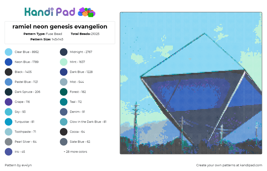 ramiel neon genesis evangelion - Fuse Bead Pattern by ev4lyn on Kandi Pad - evangelion,ramiel,eva,angel,anime,mecha,serene,sky,blue
