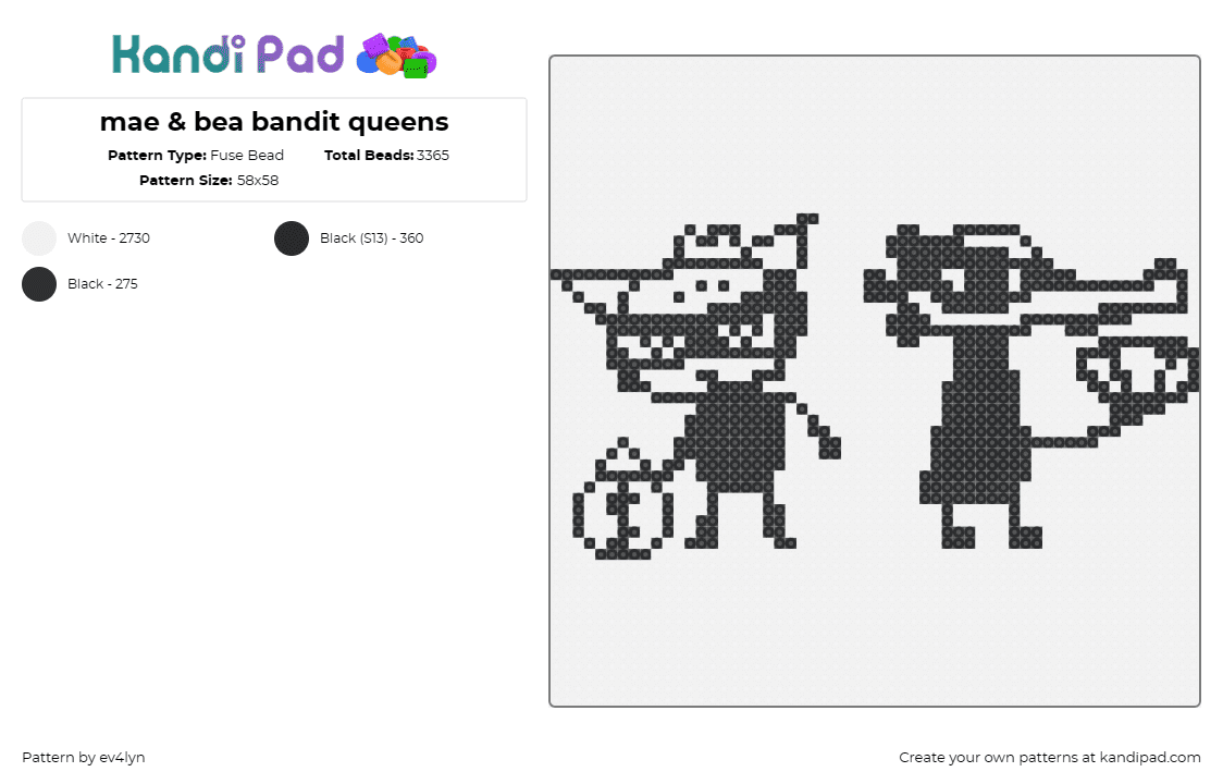 mae & bea bandit queens - Fuse Bead Pattern by ev4lyn on Kandi Pad - maebea,night in the woods,nitw,video game,indie game,characters,friendship,noir,