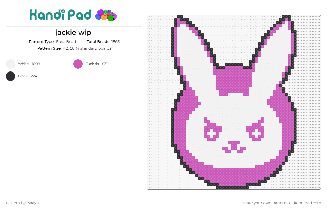 jackie wip - Fuse Bead Pattern by ev4lyn on Kandi Pad - dva,overwatch,bunny,rabbit,sinister,robot,mech,video game,animal,pink,white