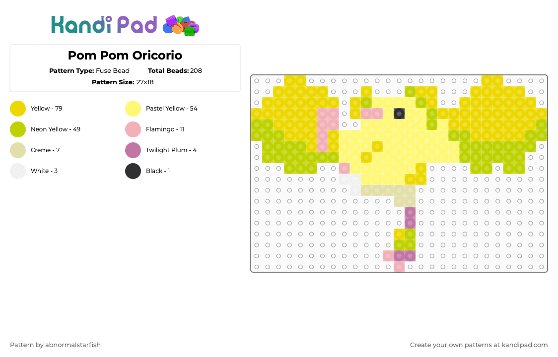 Pom Pom Oricorio - Fuse Bead Pattern by abnormalstarfish on Kandi Pad - green,yellow