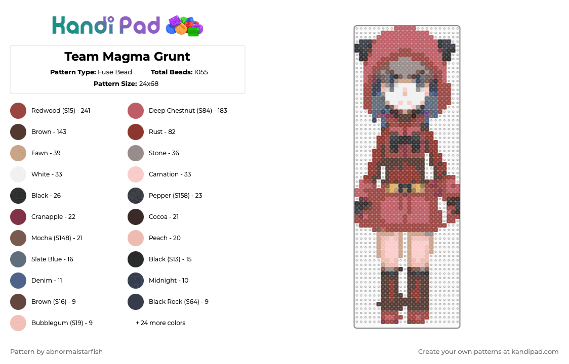 Team Magma Grunt - Fuse Bead Pattern by abnormalstarfish on Kandi Pad - red,brown,beige