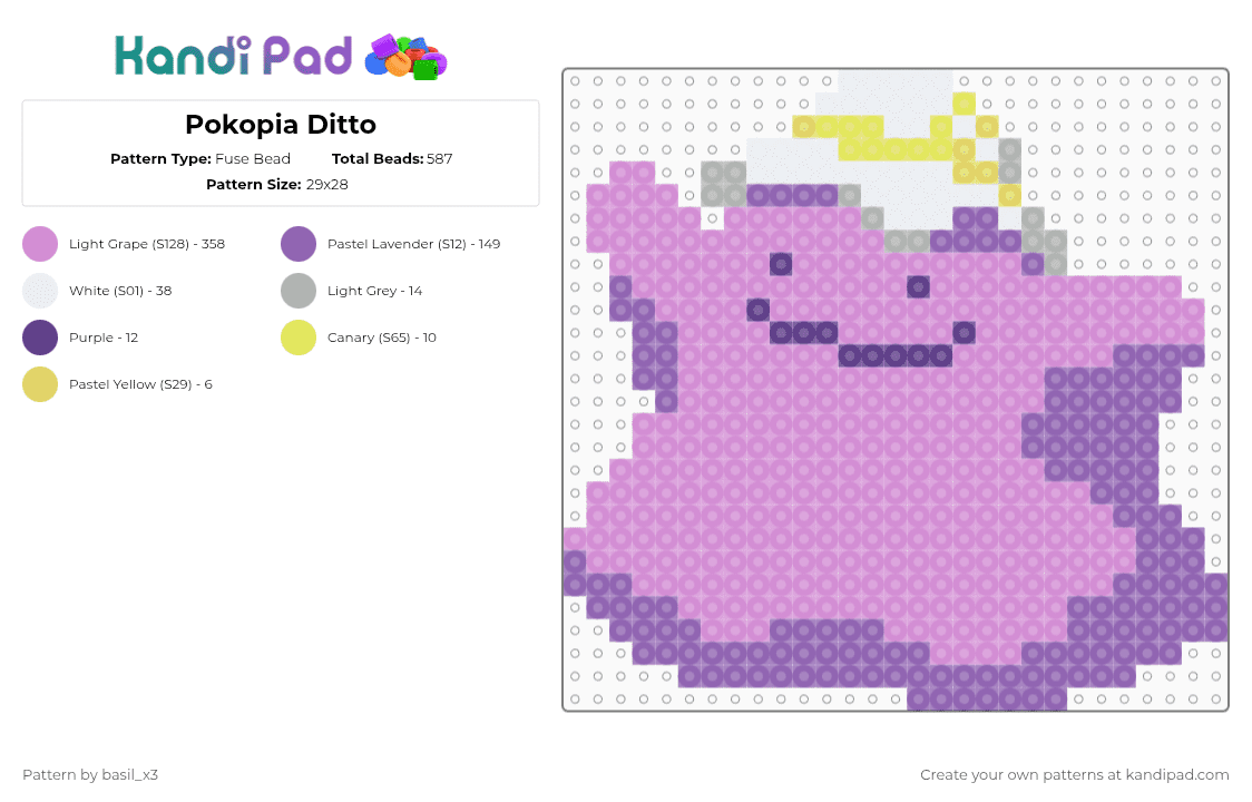 Pokopia Ditto - Fuse Bead Pattern by basil_x3 on Kandi Pad - pink,pokemon,pokopia,ditto
