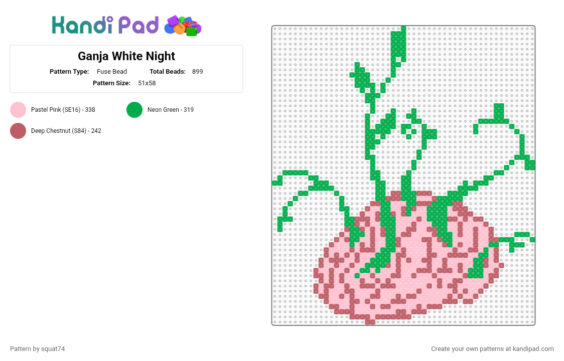 Ganja White Night - Fuse Bead Pattern by squat74 on Kandi Pad - green,pink,ganja,weed,gwn,edm,dj,music,stoner