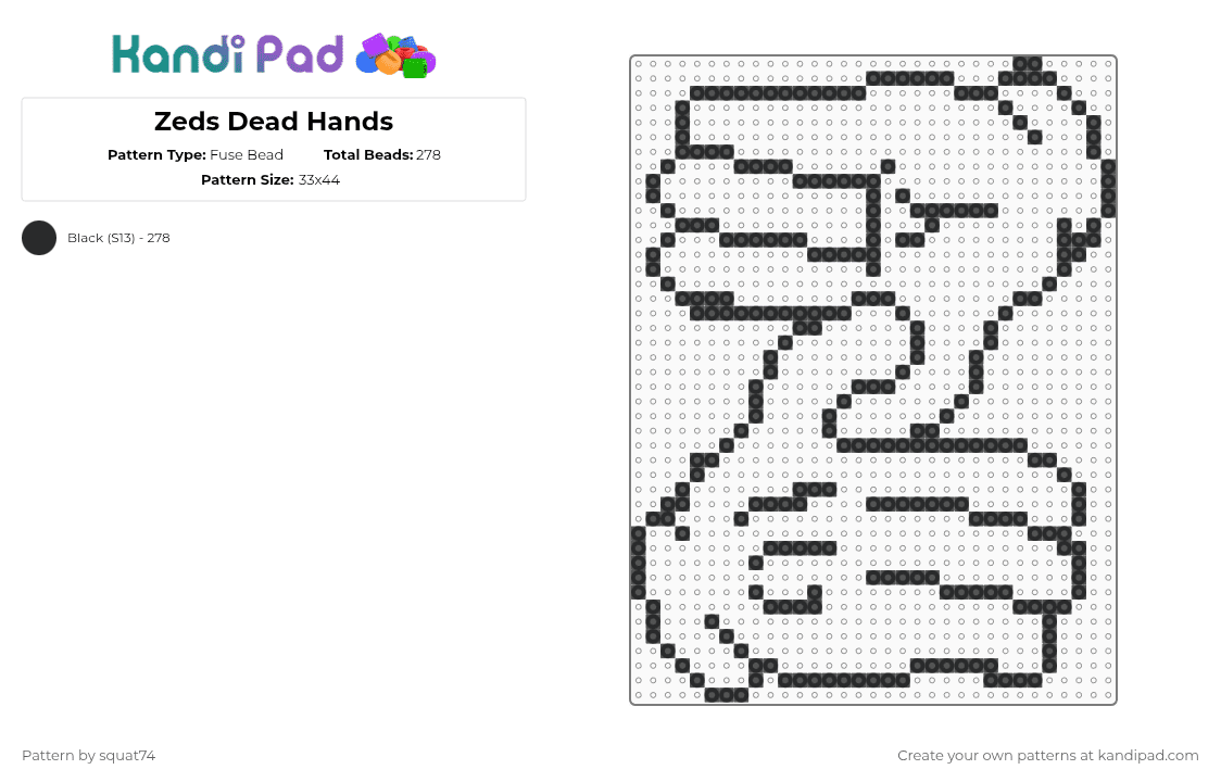 Zeds Dead Hands - Fuse Bead Pattern by squat74 on Kandi Pad - black,edm,bass,music,rude boy,dubstep,dj