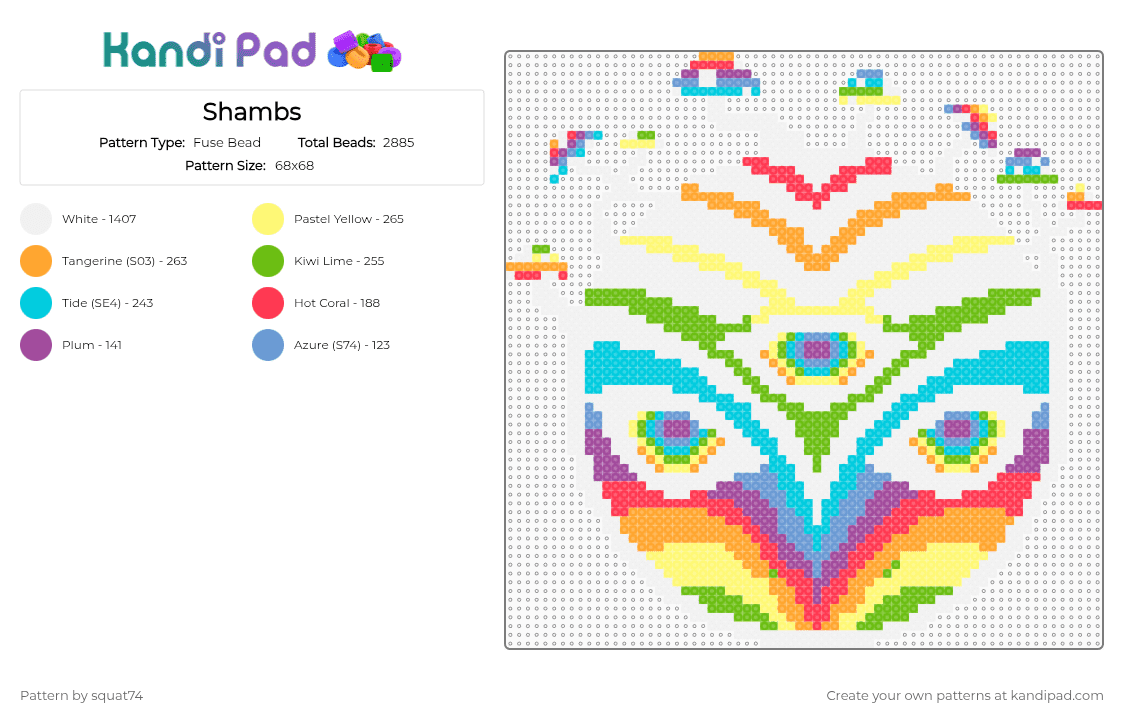 Shambs - Fuse Bead Pattern by squat74 on Kandi Pad - shambala,music,festival,white,light blue,orange,colorful,shambhala,edm,canada,mushroom,trippy,plur