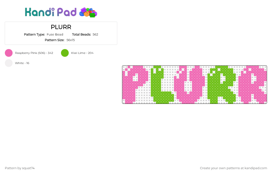 PLURR - Fuse Bead Pattern by squat74 on Kandi Pad - pink,green,edm,rave,plur,dj