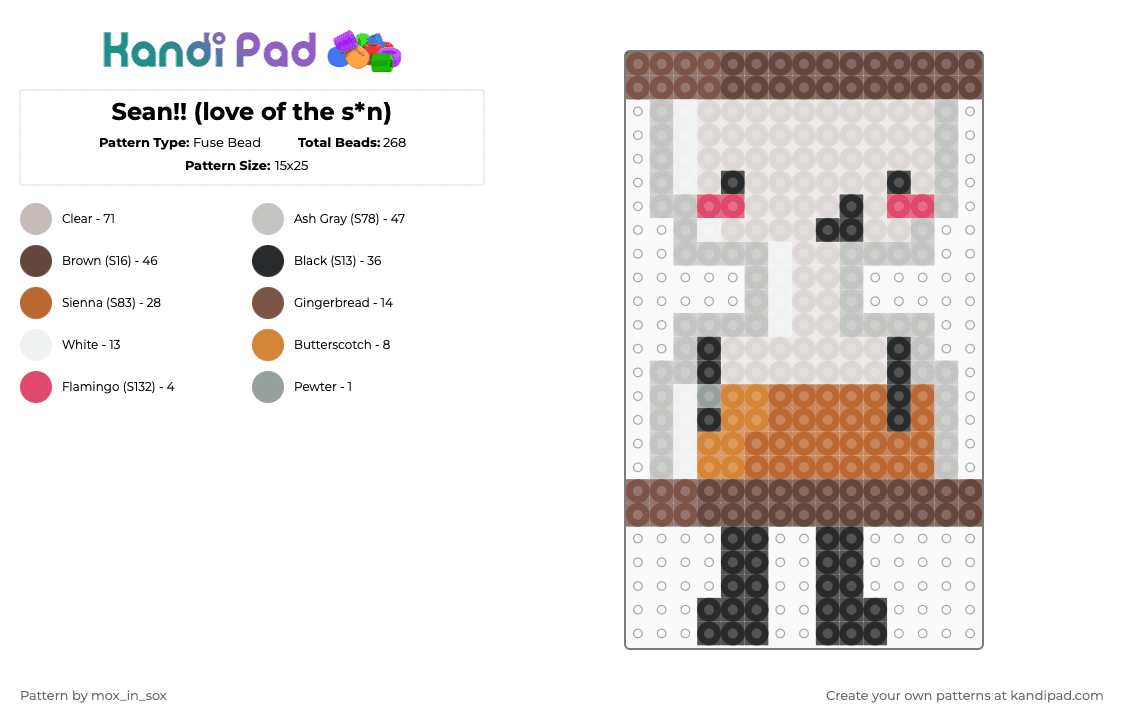 Sean!! (love of the s*n) - Fuse Bead Pattern by mox_in_sox on Kandi Pad - beige, brown, love in the sn, object shows, tan