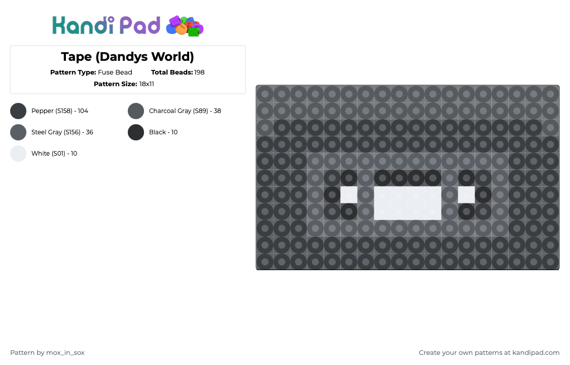 Tapes (Dandys World) - Fuse Bead Pattern by mox_in_sox on Kandi Pad - gray,dandys world,roblox,video games