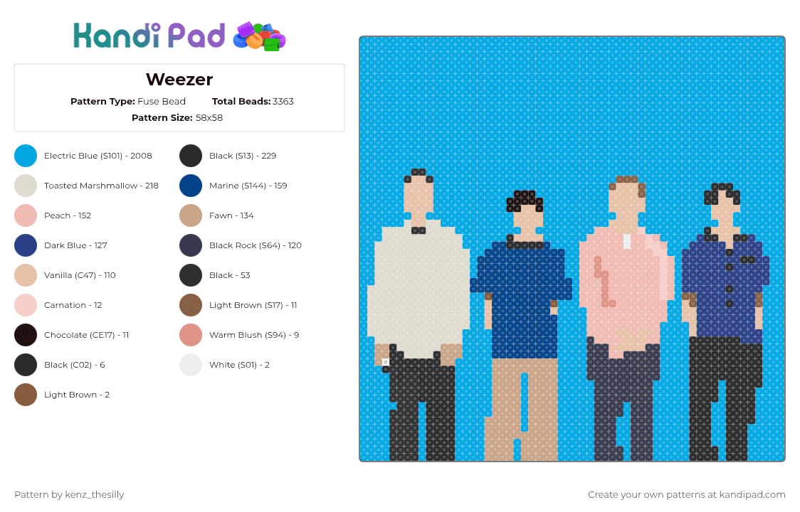 Weezer - Fuse Bead Pattern by kenz_thesilly on Kandi Pad - beige,light blue,weezer