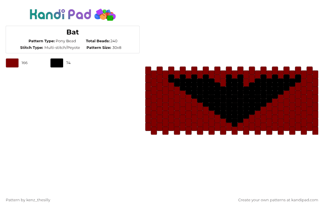 Bat - Pony Bead Pattern by kenz_thesilly on Kandi Pad - black,brown,bat,batman