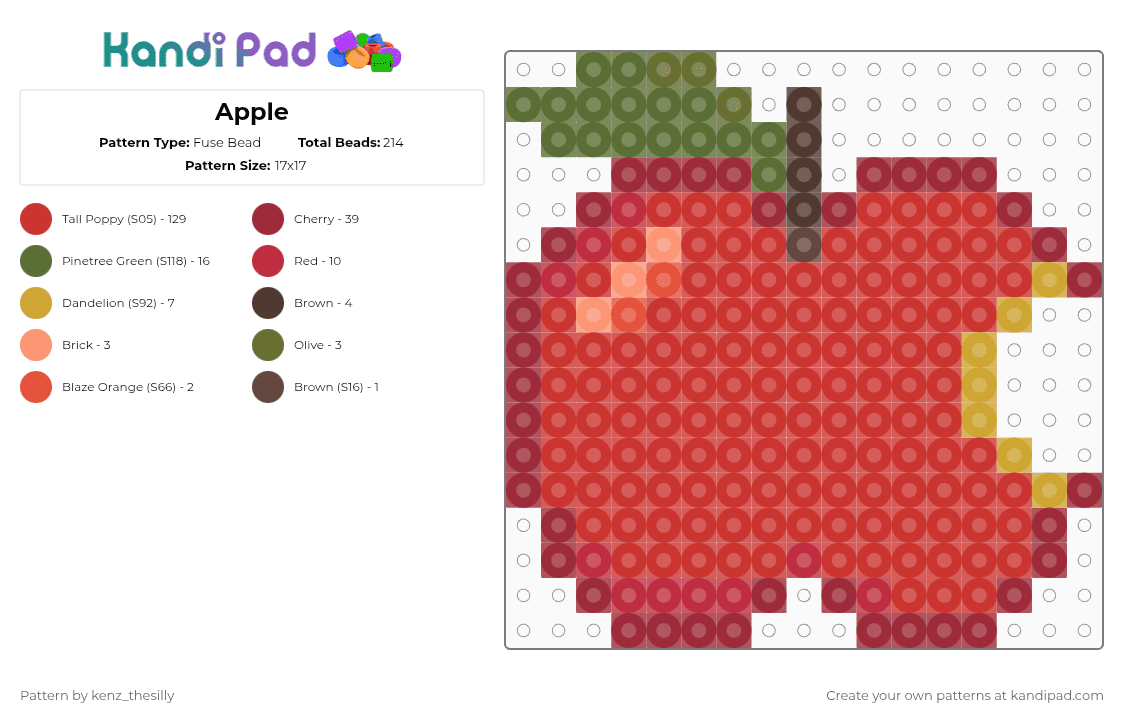 Apple - Fuse Bead Pattern by kenz_thesilly on Kandi Pad - red,apple,keychain,perler,juminocore